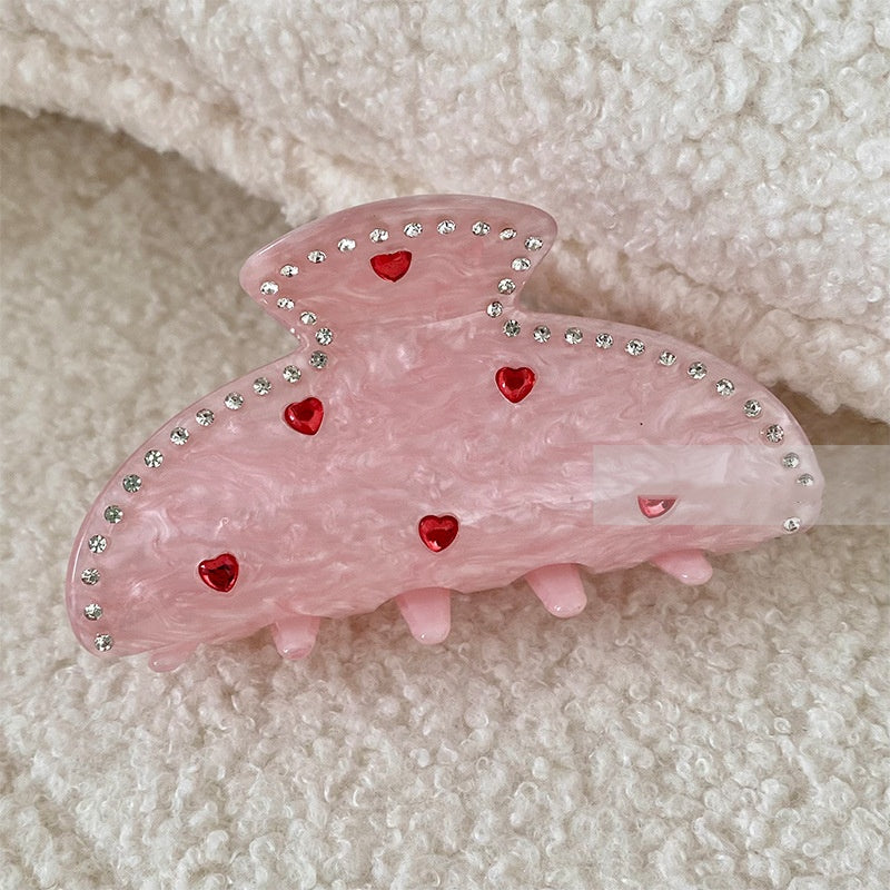 Exquisite Rhinestone Love Pink Grip Japanese And Korean Ins Sweet Girly Exquisite Back Head Shark Clip New Female by edenista