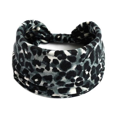 Bohemian Cashew yoga headband, leopard print with soft stretch fabric for absorbent, comfortable workouts