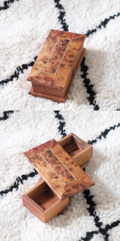 edenista Moroccan handmade rotating wooden jewelry box with burl wood lid panel
