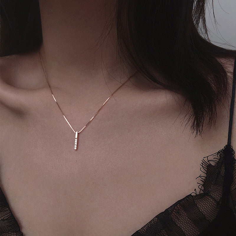 S925 Sterling Silver Micro Diamond Vertical Bar Temperament Clavicle Necklace Women by edenista