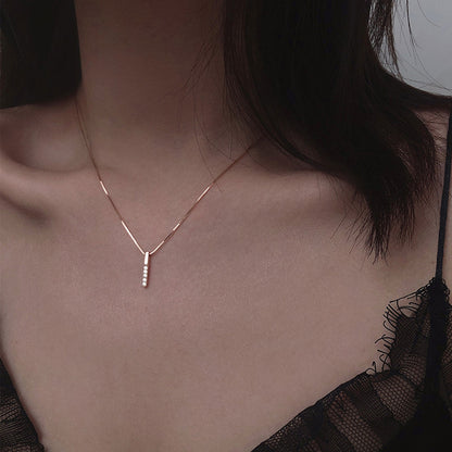 S925 Sterling Silver Micro Diamond Vertical Bar Temperament Clavicle Necklace Women by edenista