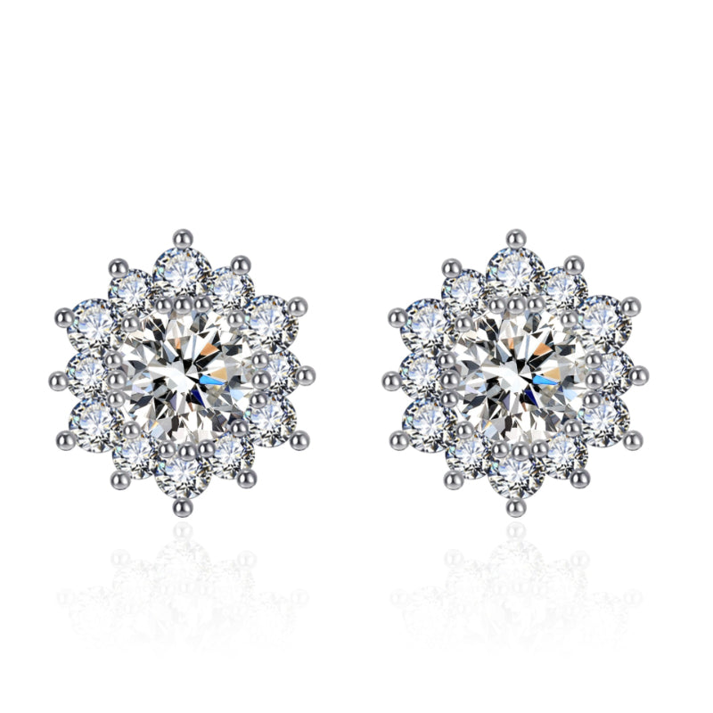 Snowflake diamond stud earrings by CJ, silver-tone metal, pair