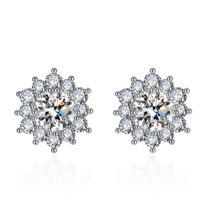 Snowflake diamond stud earrings by CJ, silver-tone metal, pair