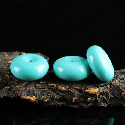 Set of 3 turquoise porcelain bread ring beads by cj, donut-shaped and glossy