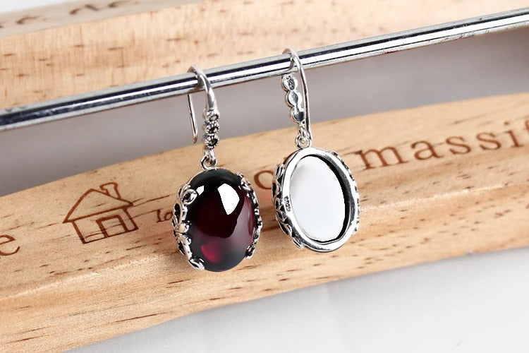 Silver Topaz Agate Gemstone Earrings Jewelry Garnet Drop Earrings by edenista