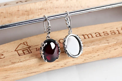 Silver Topaz Agate Gemstone Earrings Jewelry Garnet Drop Earrings by edenista