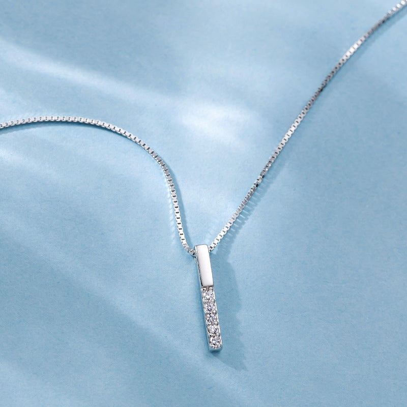 S925 Sterling Silver Micro Diamond Vertical Bar Temperament Clavicle Necklace Women by edenista