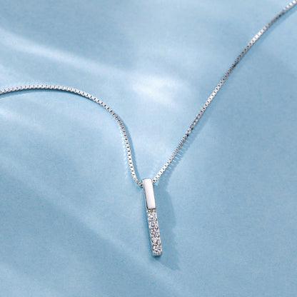 S925 Sterling Silver Micro Diamond Vertical Bar Temperament Clavicle Necklace Women by edenista