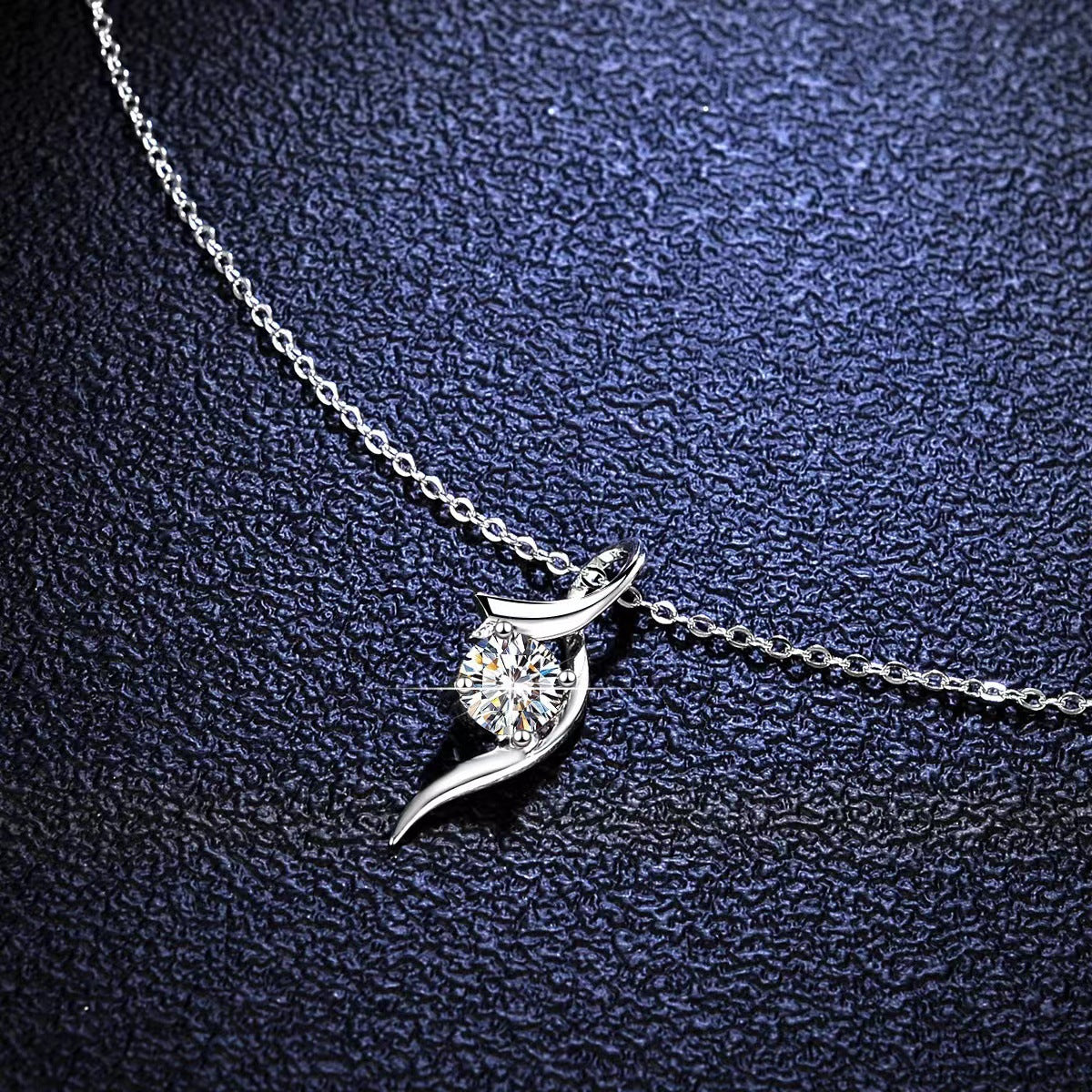 925 Sterling Silver Classic Four-claw 1 Karat-inch Diamond Necklace by edenista