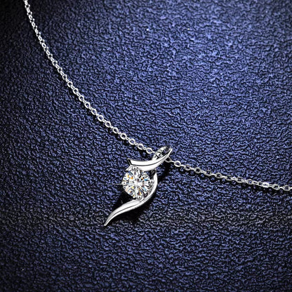 925 Sterling Silver Classic Four-claw 1 Karat-inch Diamond Necklace by edenista