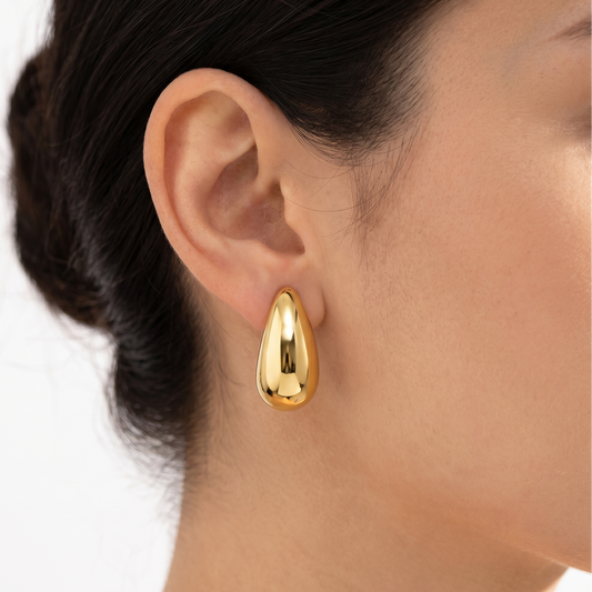 Water drop earrings with glossy 16k real gold plating, elegant and simple