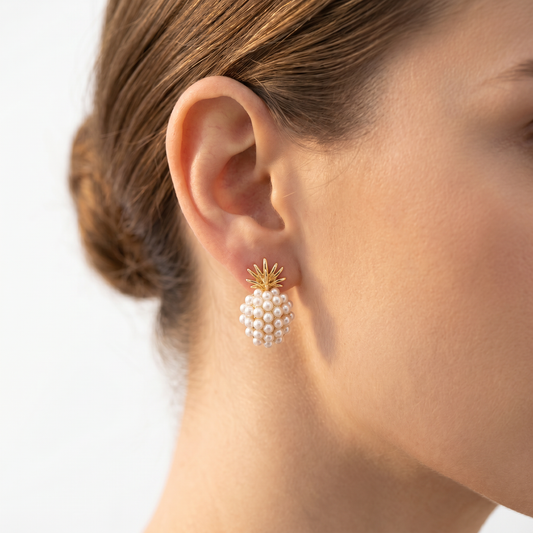 Pineapple Starfish Pearl Earrings by edenista; gold-tone pineapple/starfish top with pearl drop cluster