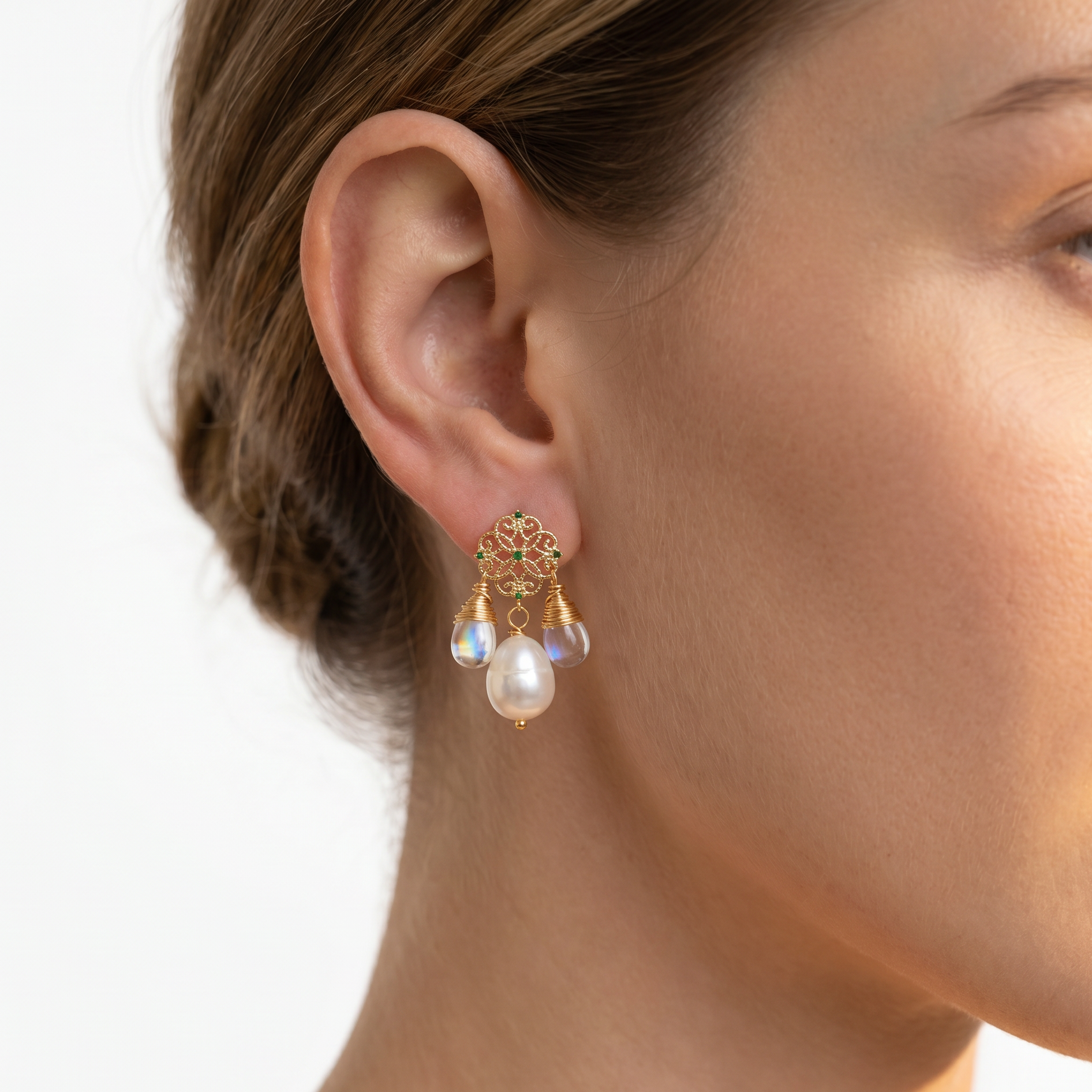 Original Natural Baroque Edison Pearl Earrings by edenista; gold-tone filigree with pearl drops